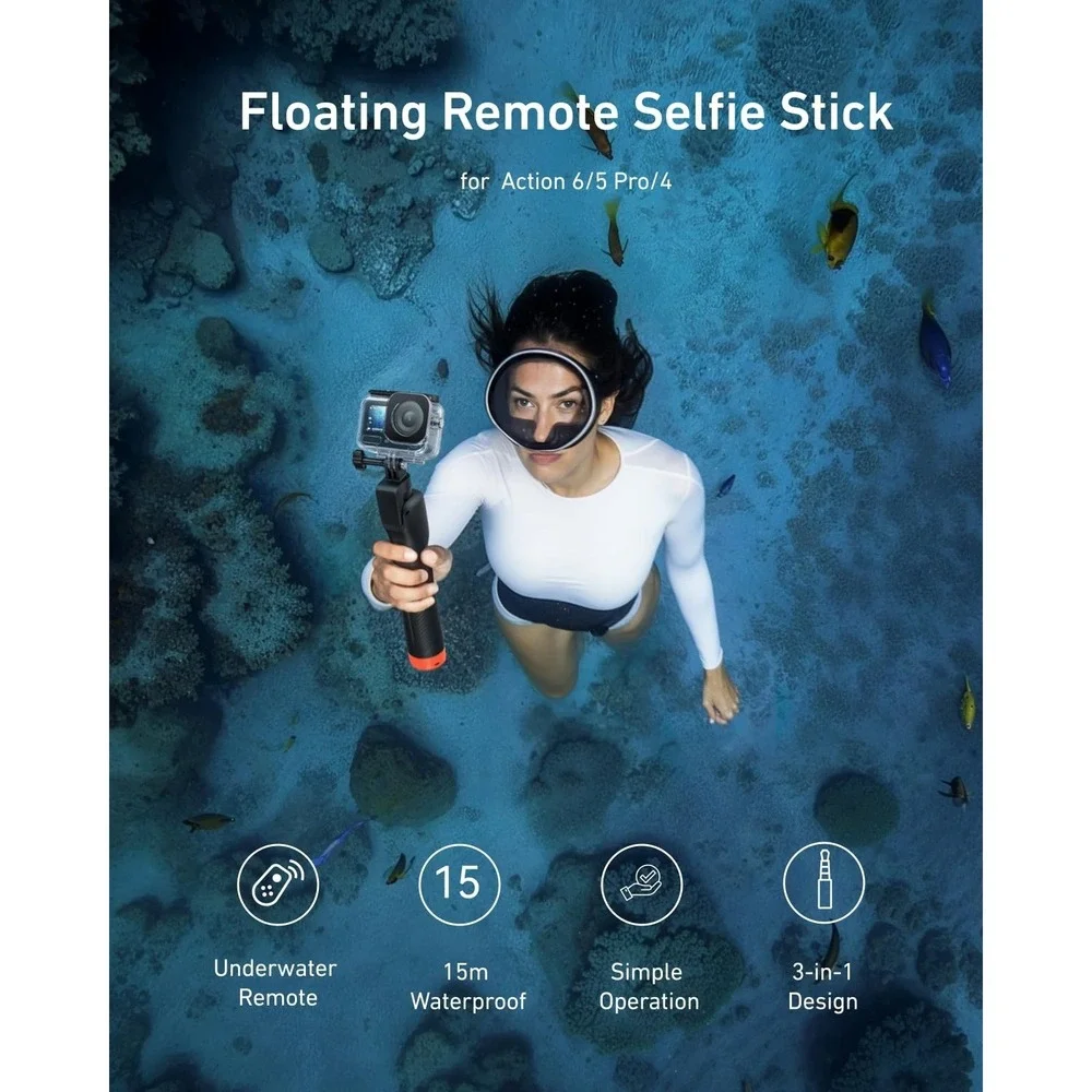 TELESIN Bluetooth Floating Selfie Stick Tripod DJI Osmo Action 6 5 Pro 4 15M